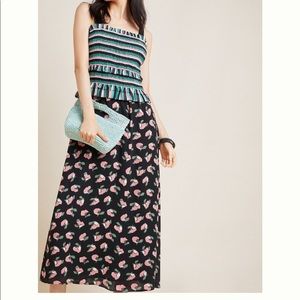 NWT Anthropologie Jaya contrast maxi midi dress floral mod 70s striped medium M
